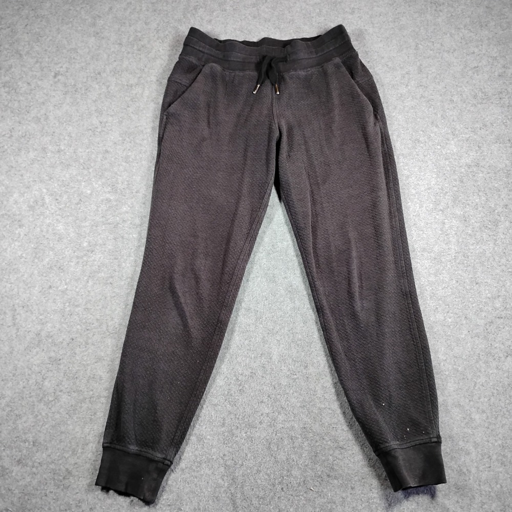 Lululemon Textured Quilted Joggers Black Size 6 Drawstring Pockets Tapered Pants